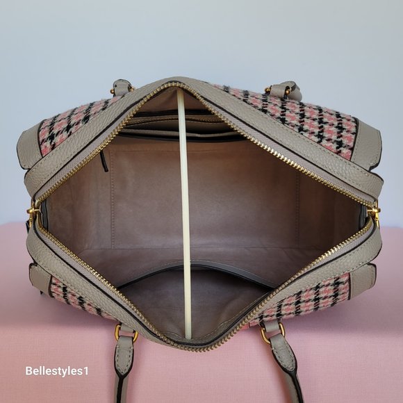 KATE SPADE Gramercy Racing Stripe Plaid Twill Medium Satchel-Mushroom Multi ⭐ - Picture 15 of 16
